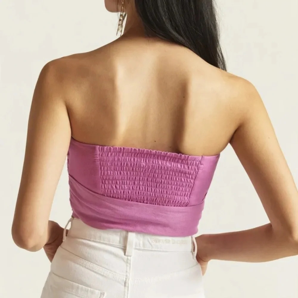 “ANTHROPOLOGIE” PINK RUFFLED TIE-FRONT TUBE TOP PLUS SIZE S - Picture 2 of 6